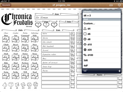 The dice-rolling window over a PDF